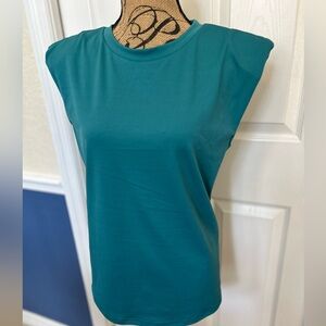 Gorgeous Hunter Green Short Cap Sleeve Top Blouse Shirt Chicme XL Teal